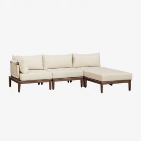 Sofá Modular De Jardim De Canto De 3 Peças Com Puff Em Acácia Giulia Castanho-acácia Escuro - Sklum