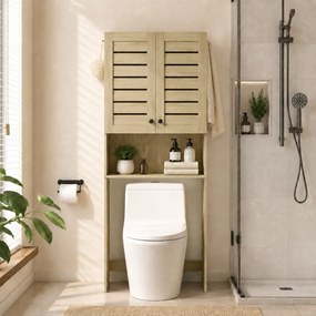 Armário para WC por Cima da Sanita, 67 x 31,5 x 190 cm, Portas de Ripas, Cor Carvalho