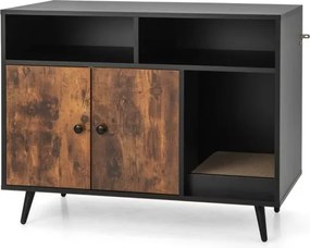 Caixa areia para gatos com tábua de arranhar e 2 Estantes 90 x 50 x 70 cm Preto e castanho