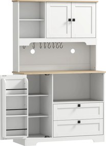 HOMCOM Armário de Arrumação Alto com 3 Portas 2 Gavetas 3 Prateleiras na Porta 8 Ganchos Bancada Ampla 100x40x162 cm Branco | Aosom Portugal
