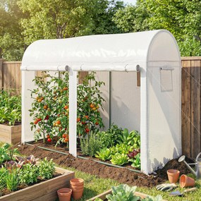 Estufa de jardim  300 x 100 x 200 cm, pequena estufa de varanda em lona de PE com estrutura de aço, portas e janelas de enrolar, branca