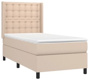 Cama box spring c/ colchão/LED 90x200cm couro artif. cappuccino