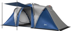 Outsunny Tenda de Camping de Dupla Camada Túnel Familiar 4-5 Pessoas 2 Quartos e Sala Azul | Aosom Portugal