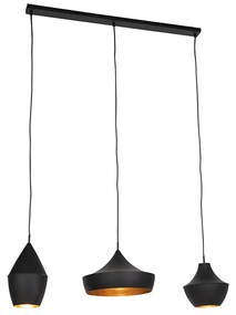Candeeiro de suspensão escandinavo preto com 3 luzes douradas - Depeche Moderno