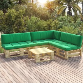 4 pcs conj. lounge paletes c/ almofadões pinho impregnado verde