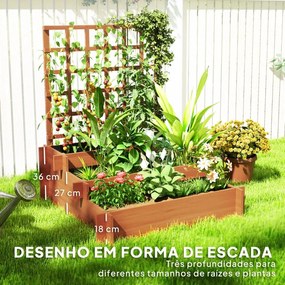 Floreira de 3 Níveis com Treliça Horta Vertical para Cultivos de Verduras Flores 95x95x110 cm Castanho