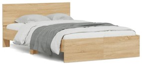 vidaXL Estrutura cama c/ cabeceira/luzes LED 135x190cm carvalho sonoma