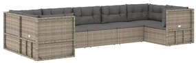 7 pcs conjunto lounge de jardim c/ almofadões vime PE cinzento