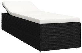 Espreguiçadeira com almofadão e mesa de centro vime PE preto