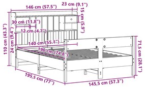 Cama com estante sem colchão 140x190 cm pinho maciço