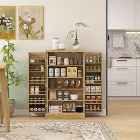 Armário de Cozinha Armário Despensa Cozinha com 2 Portas de Vime e 16 Prateleiras 60x30x104 cm Madeira