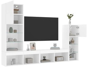 vidaXL 4pcs móveis de parede p/ TV c/ LEDs derivados de madeira branco