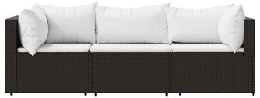 3 pcs conjunto lounge jardim c/ almofadões vime PE castanho