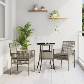 vidaXL Conjunto de Jantar de Jardim 3 Peças Cinzento em Polirattan