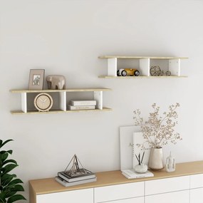vidaXL Estantes de parede 2pcs 90x18x20 cm contraplacado branco/sonoma