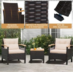 Conjunto de jardim de 3 peças com mesa de café Almofada amovível Apoio de braços em madeira de acácia para jardim Piscina Castanho