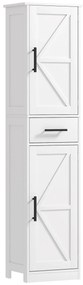 HOMCOM Coluna de Casa de Banho com 2 Portas 1 Gaveta e 2 Prateleiras Ajustáveis Armário Alto de Casa de Banho Estreito Estilo Rústico 40x30x170 cm Branco