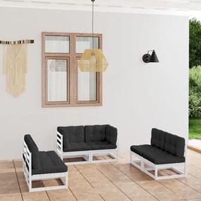 6 pcs conjunto lounge de jardim com almofadões pinho maciço