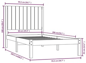 Estrutura de cama 90x200 cm pinho maciço branco