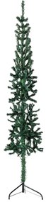 vidaXL Meia árvore de Natal fina com suporte 210 cm verde