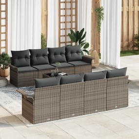 Conjunto de Sofá de Jardim de 9 Peças com Almofadas Cinza em Rattan