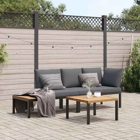 3 pcs conjunto de sofás p/ jardim c/ almofadões alumínio preto