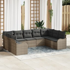Conjunto de Sofá de Jardim vidaXL 9 Peças com Almofadas Cinza Rattan P