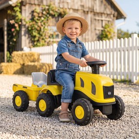 Andarilho Trator Infantil com Reboque, 88 x 35 x 35 cm, Sem Pedais, Amarelo