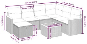 8 pcs conjunto de sofás p/ jardim com almofadões vime PE bege