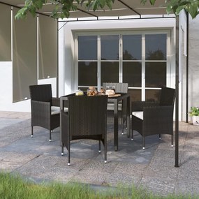 vidaXL 5 pcs conjunto jantar p/ jardim vime PE e vidro temperado preto