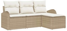 Conjunto de Sofá de Jardim de 4 Peças com Almofadas Bege em Rattan Sin