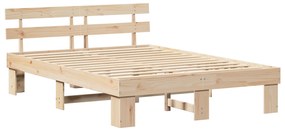 Estrado de Cama com Cabeceira 140x200 cm Madeira Maciça de Pinho