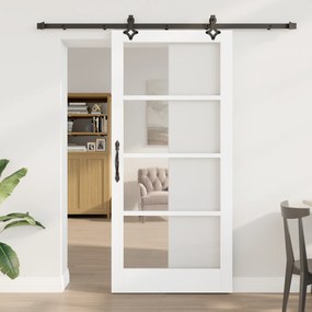 Porta Deslizante vidaXL com Conjunto de Hardware 'ORKDAL'Branco Madeira Sólida & Vidro