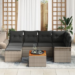 Conjunto de Sofás de Jardim vidaXL 7 Peças com Almofadas Cinza Rattan