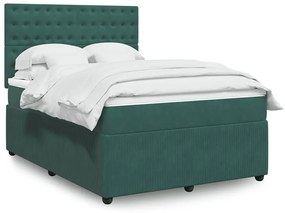 vidaXL Cama com molas/colchão 140x200 cm veludo verde-escuro