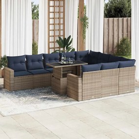 11 pcs conjunto sofás jardim c/ almofadões vime PE/acácia preto