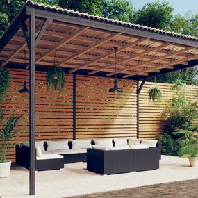 vidaXL 9 pcs conjunto lounge de jardim c/ almofadões vime PE preto