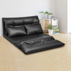 Sofá-cama dobrável de couro sintético com 2 almofadas ajustáveis de 5 posições 227 x 110 x 13 cm Preto