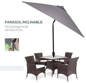 Outsunny Chapéu de Sol de Alumínio 200x300x240cm Chapéu de Sol Retangular de Jardim Inclinável com Manivela e Mastro Desmontável para Terraço Piscina Pátio Exterior Cinza