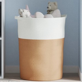 vidaXL Cesto de arrumação Ø49x65 cm algodão castanho e branco