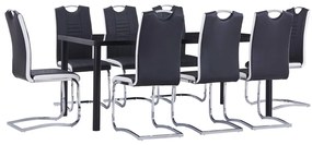 9 pcs conjunto de jantar couro artificial preto