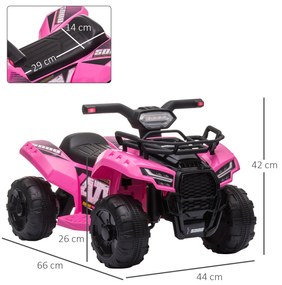 Quadriciclo Elétrico para Crianças de 18-36 Meses Veículo Elétrico a Bateria 6V Infantil com Faróis LED Velocidade 2km/h 66x44x42cm Rosa