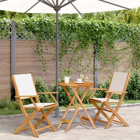 vidaXL 3 pcs conjunto de bistrô tecido e madeira maciça branco nata