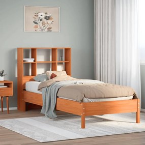 vidaXL Cama c/ estante sem colchão 100x200cm pinho maciço castanho-mel