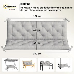 Almofada para Banco de Jardim com Encosto Enchimento Espesso e Fitas de Fixação para Interior e Exterior 150x98x8 cm Cinza