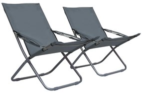 Cadeiras de praia dobráveis 2 pcs tecido cinzento