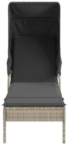 Espreguiçadeiras com toldos e mesa 2 pcs vime PE cinzento-claro