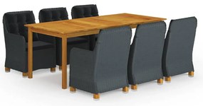 7 pcs conjunto de jantar para jardim cinzento-escuro