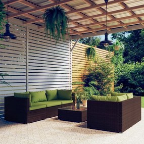 vidaXL 6 pcs conjunto lounge jardim c/ almofadões vime PE castanho