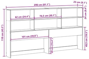 Cabeceira com arrumação 200 cm pinho maciço castanho-mel